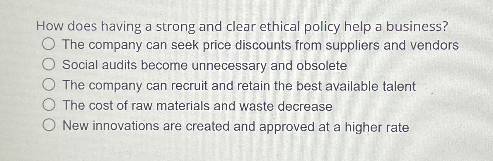  How does having a strong and clear ethical policy help a