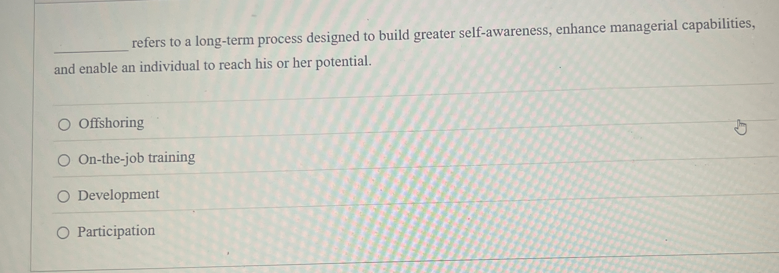 q, refers to a long-term process designed to build greater self-awareness,