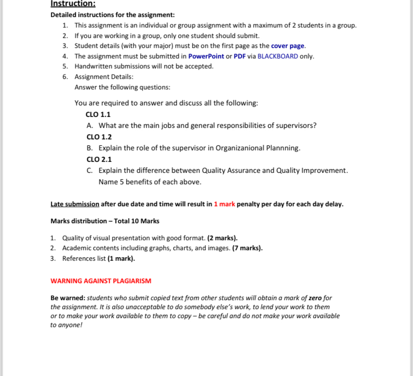  Instruction: Detailed instructions for the assignment: This assignment is an individual