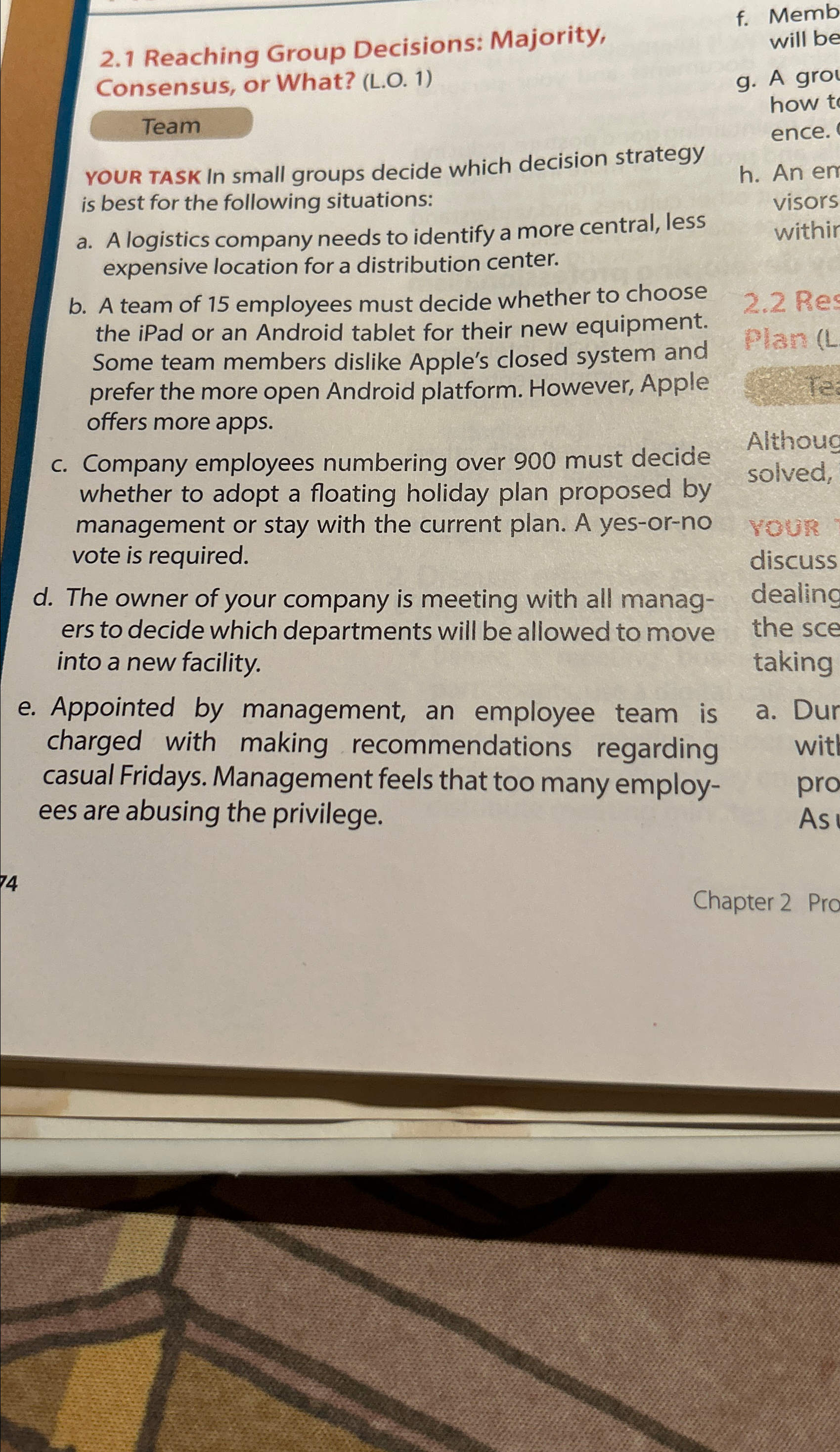  2.1 Reaching Group Decisions: Majority, Consensus, or What? (L.O.1) Team YOUR