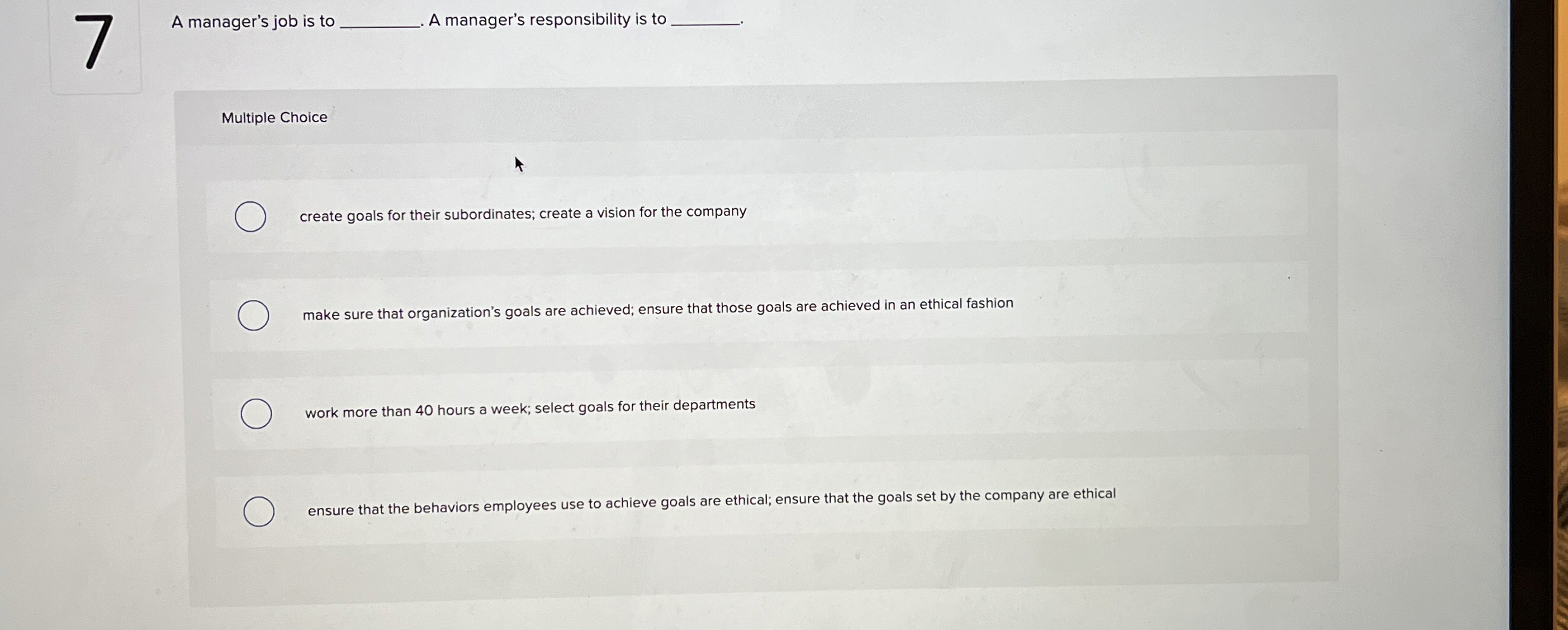  A manager's job is to q, A manager's responsibility is to