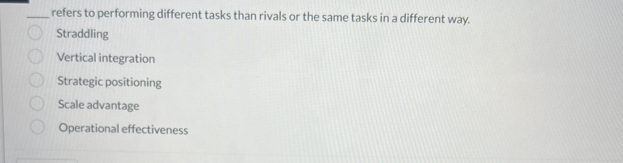  refers to performing different tasks than rivals or the same tasks