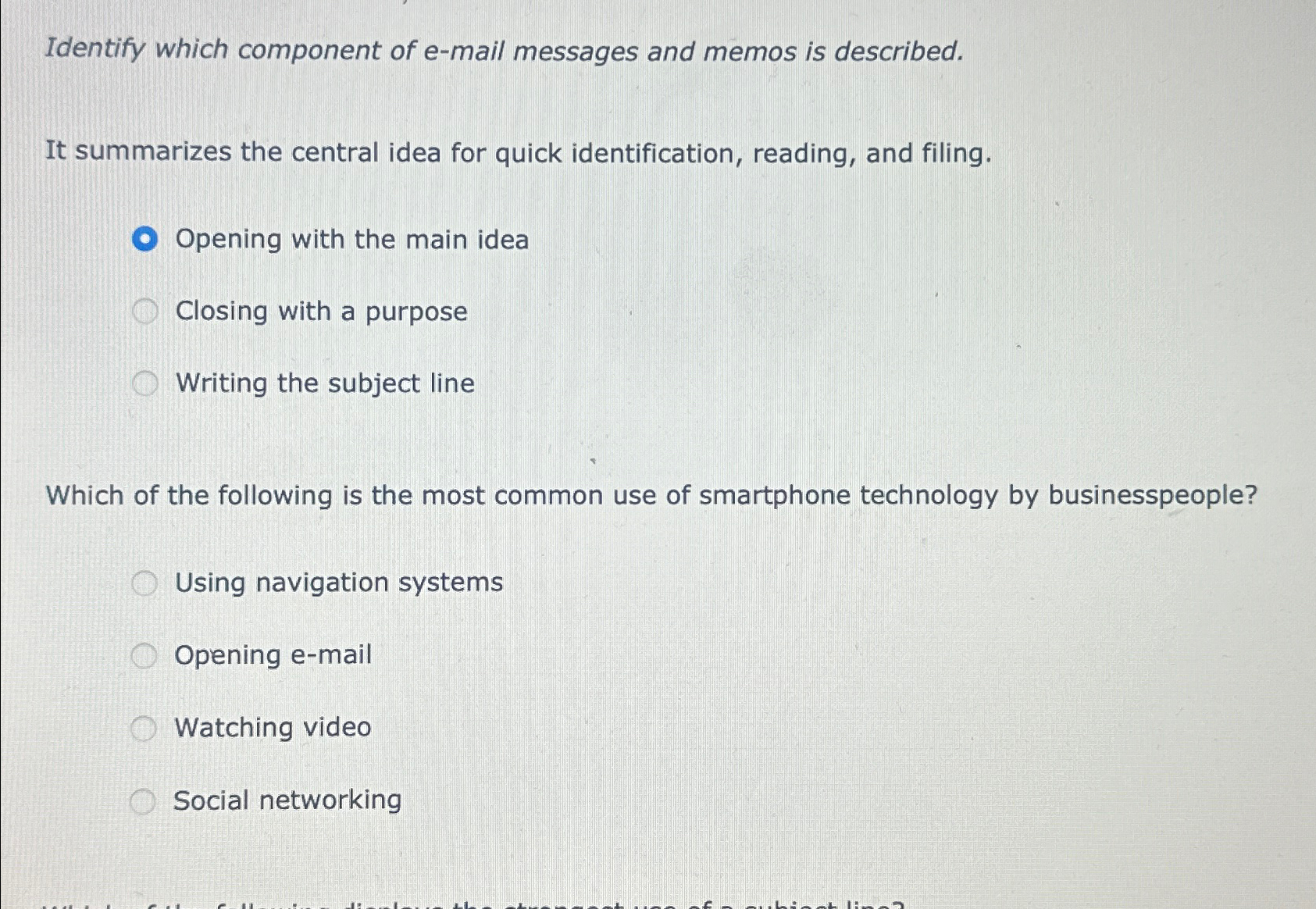  Identify which component of e-mail messages and memos is described. It