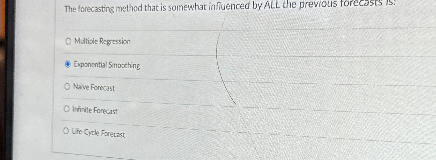  The forecasting method that is somewhat influenced by ALL the previous