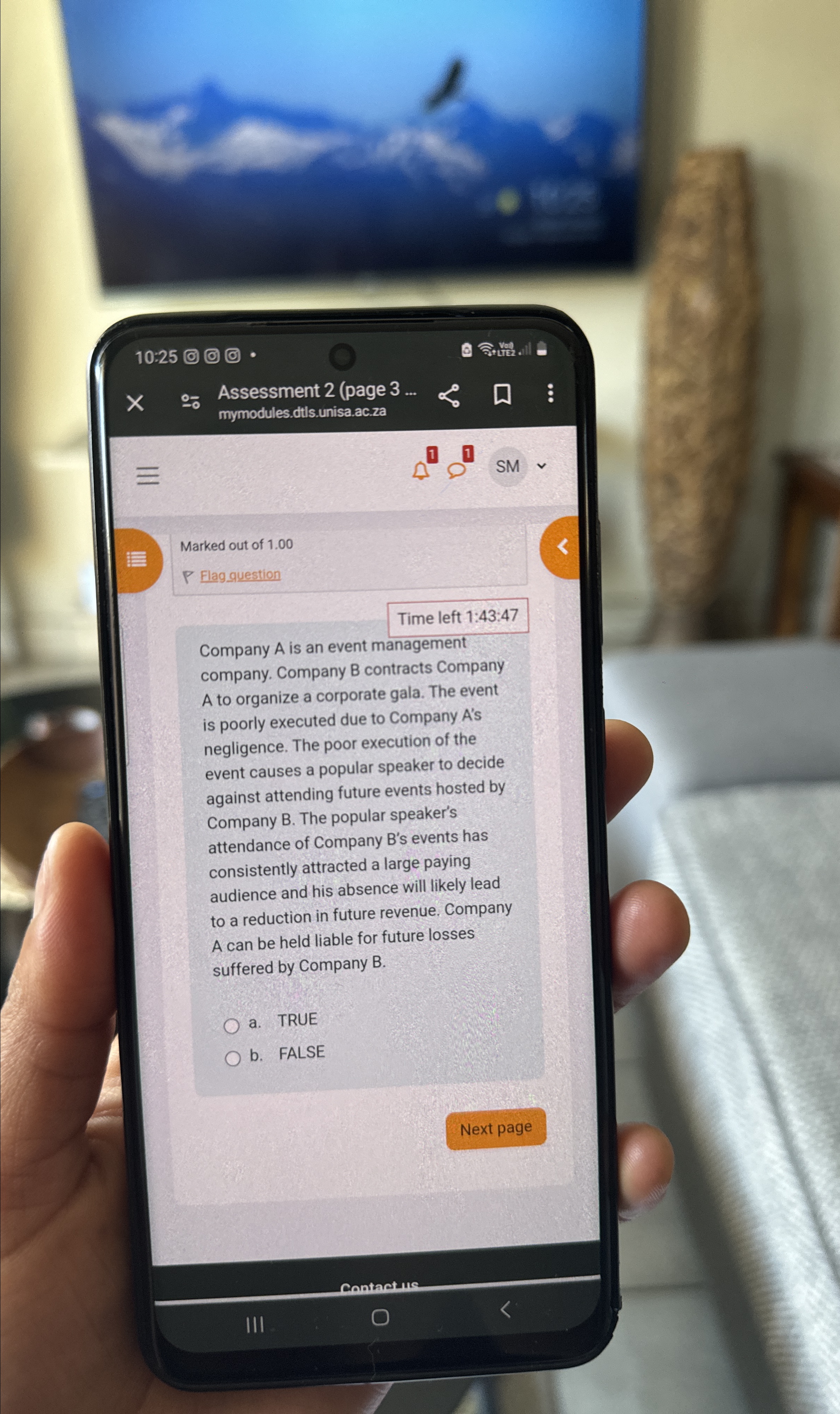 10:25 .1 :- Assessment 2(page 3... mymodules.dtls.unisa.ac.za Marked out of 1.00