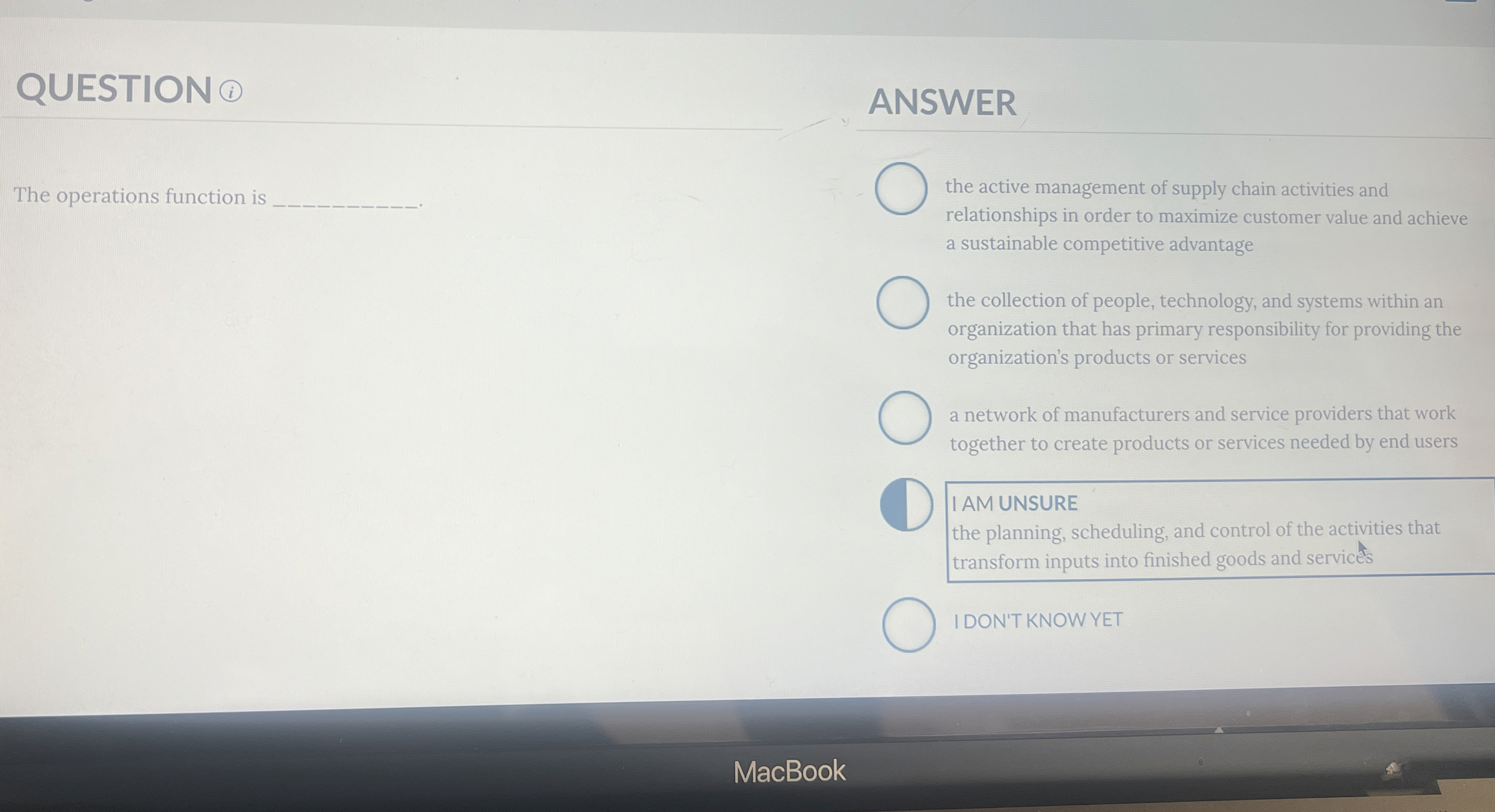  QUESTION (1) ANSWER The operations function is q, the active management