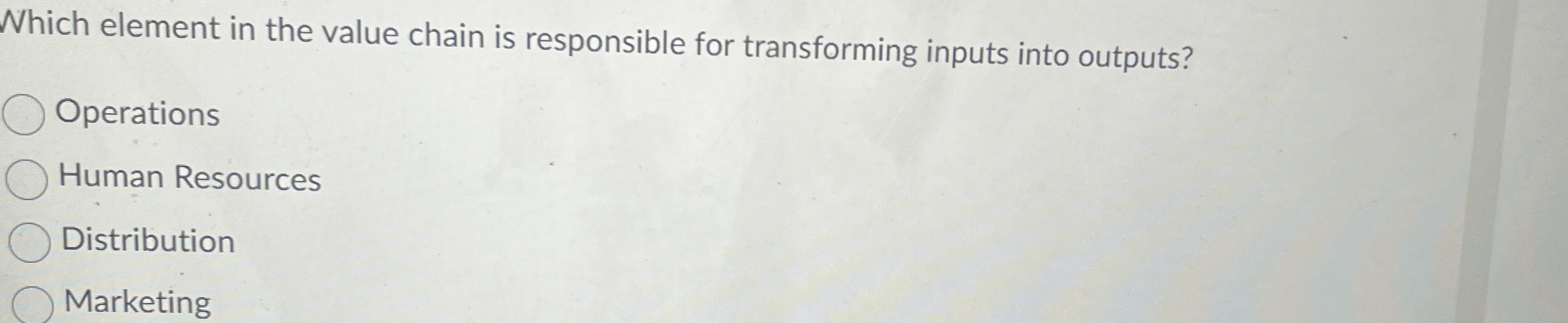  Which element in the value chain is responsible for transforming inputs