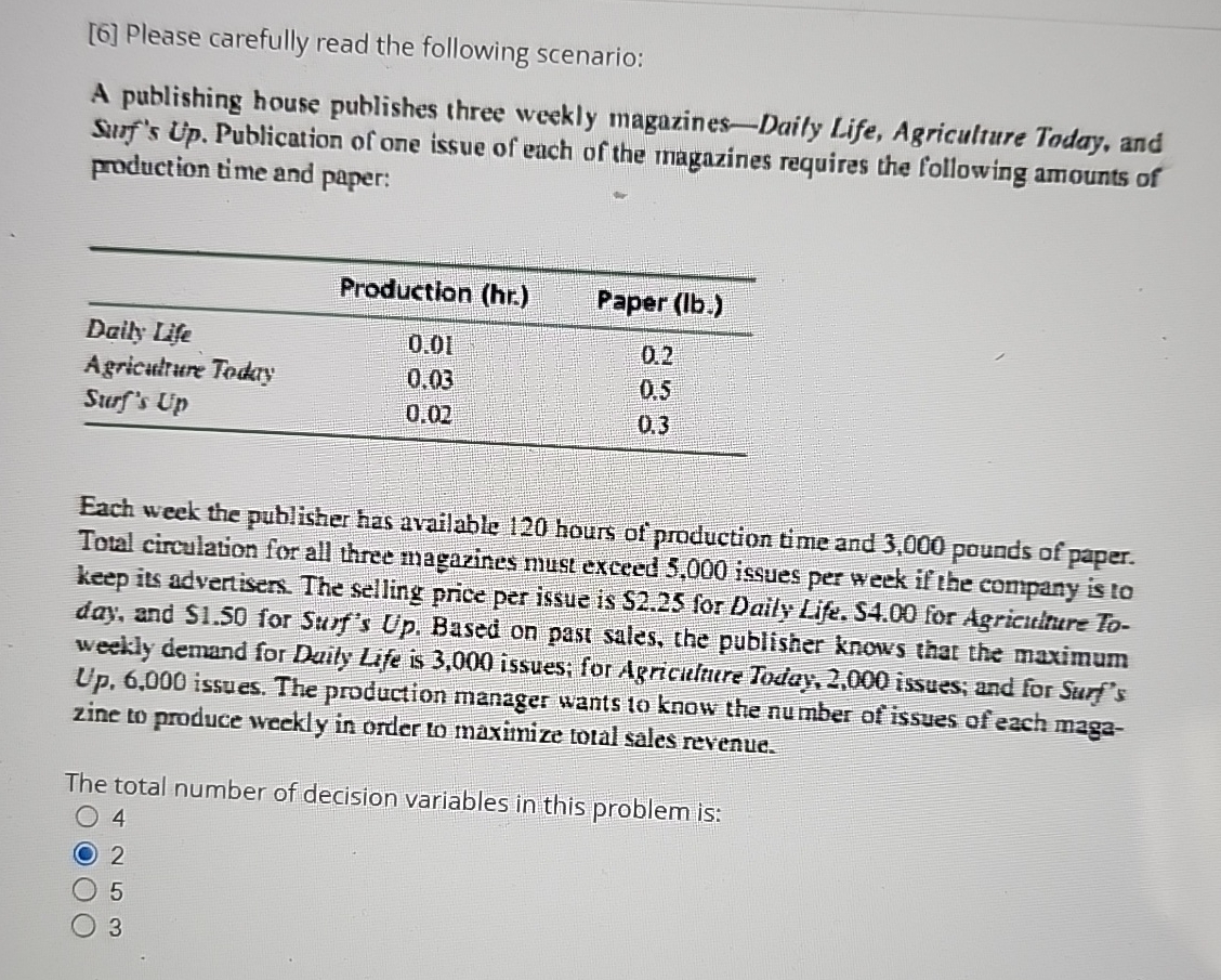  [6] Please carefully read the following scenario: A publishing house publishes
