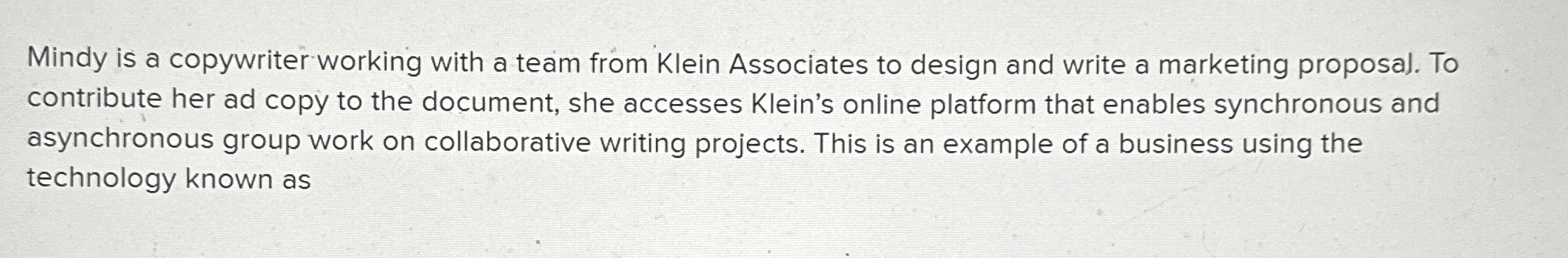  Mindy is a copywriter working with a team from Klein Associates