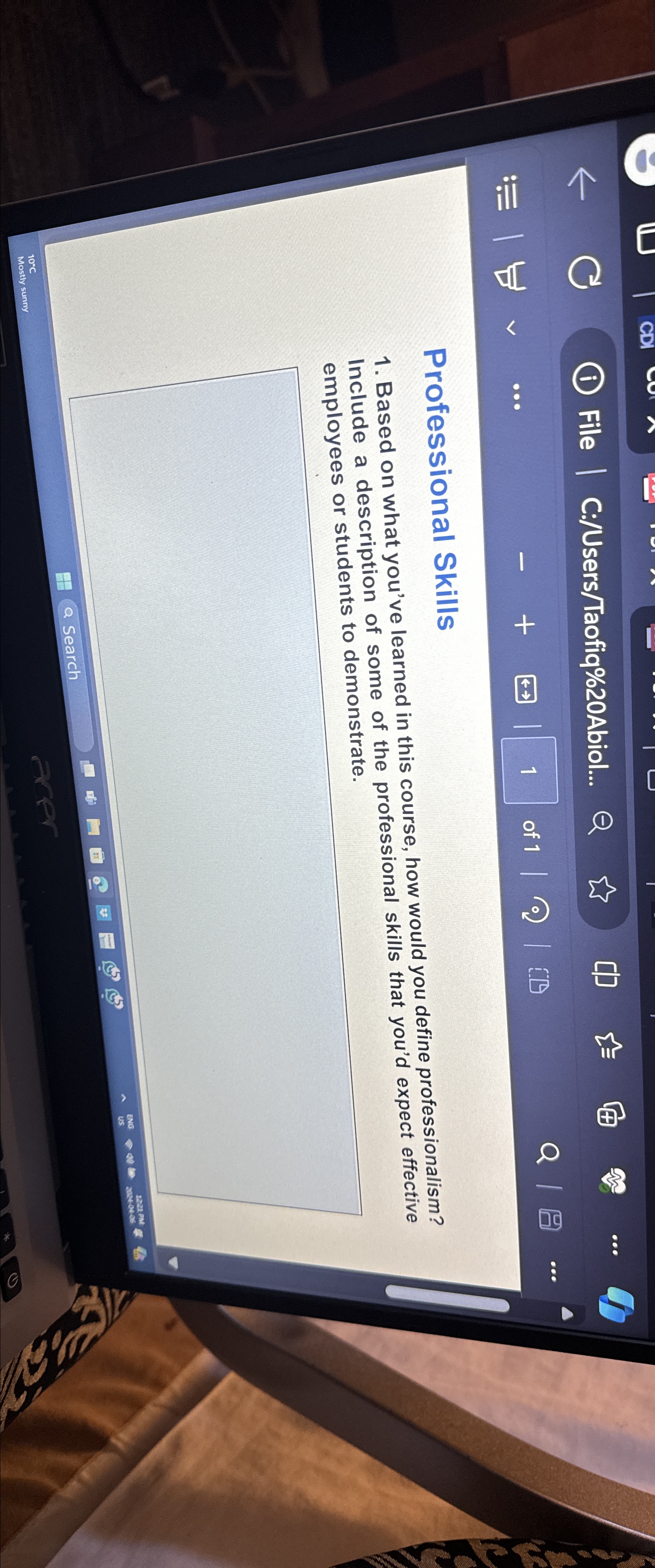  File | C:/Users/Taofiq%20Abiol... 1 of 1 = Professional Skills Based on