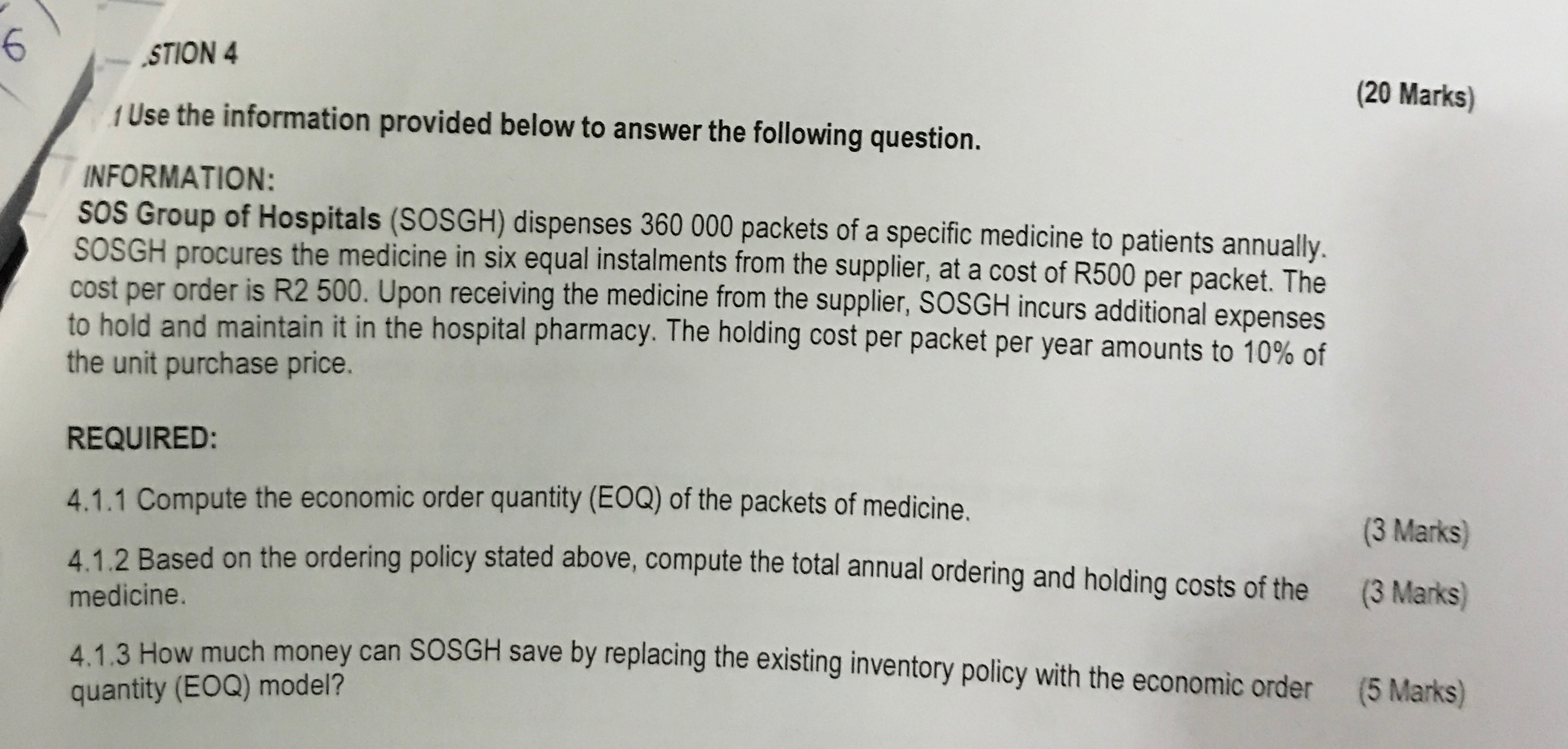  STION 4 1 Use the information provided below to answer the