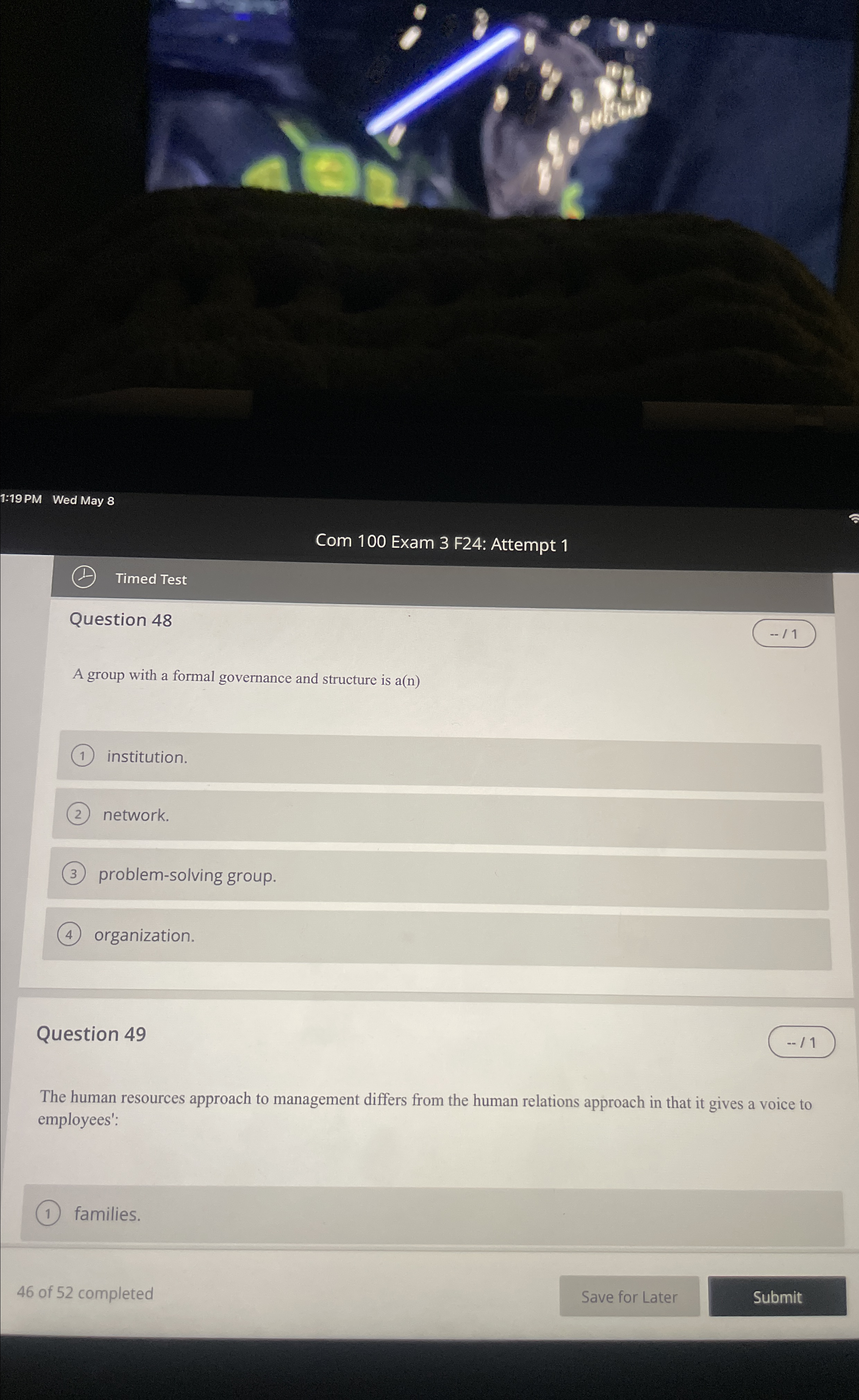  1:19 PM Wed May 8 Com 100 Exam 3 F24: Attempt