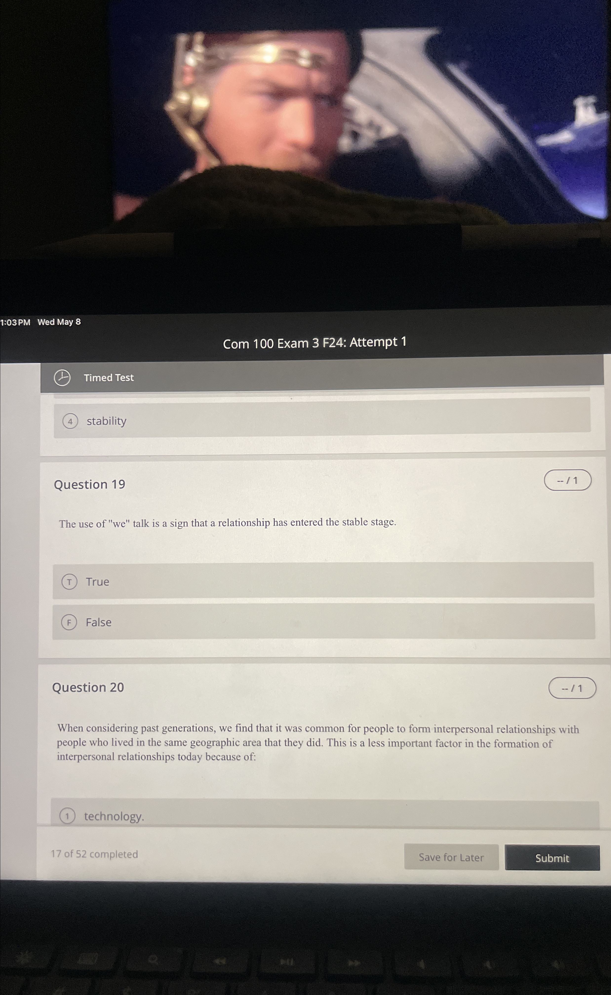  1:03PM Wed May 8 Com 100 Exam 3 F24: Attempt 1