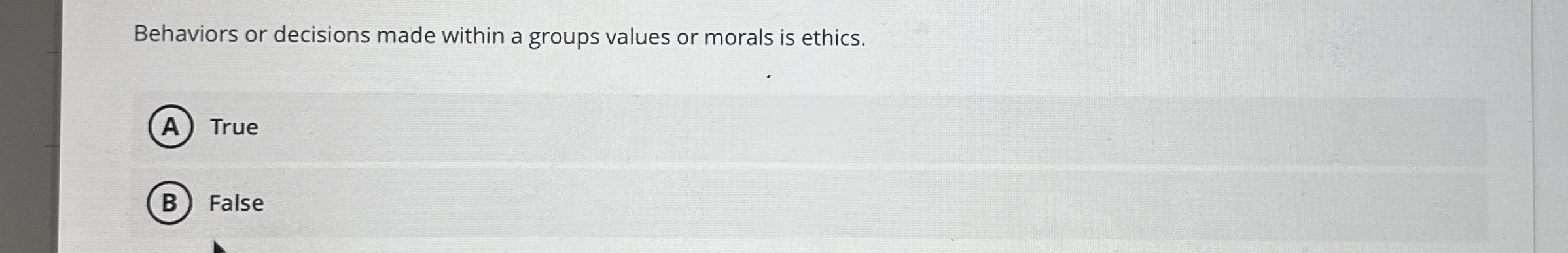  Behaviors or decisions made within a groups values or morals is