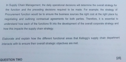  QUESTION ONE Managers have been tasked with devising lean global supply