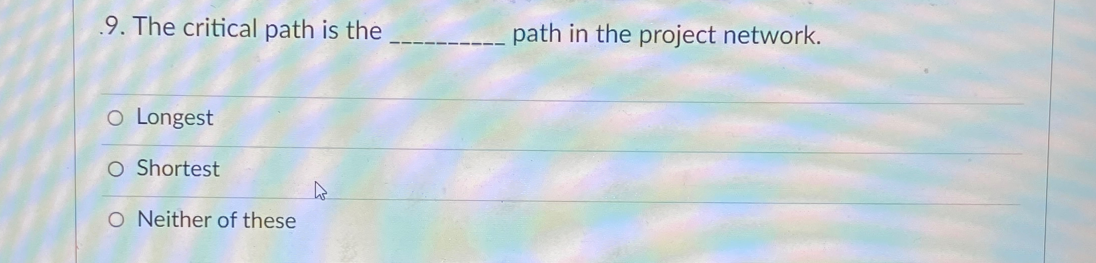  .9. The critical path is the q, path in the project