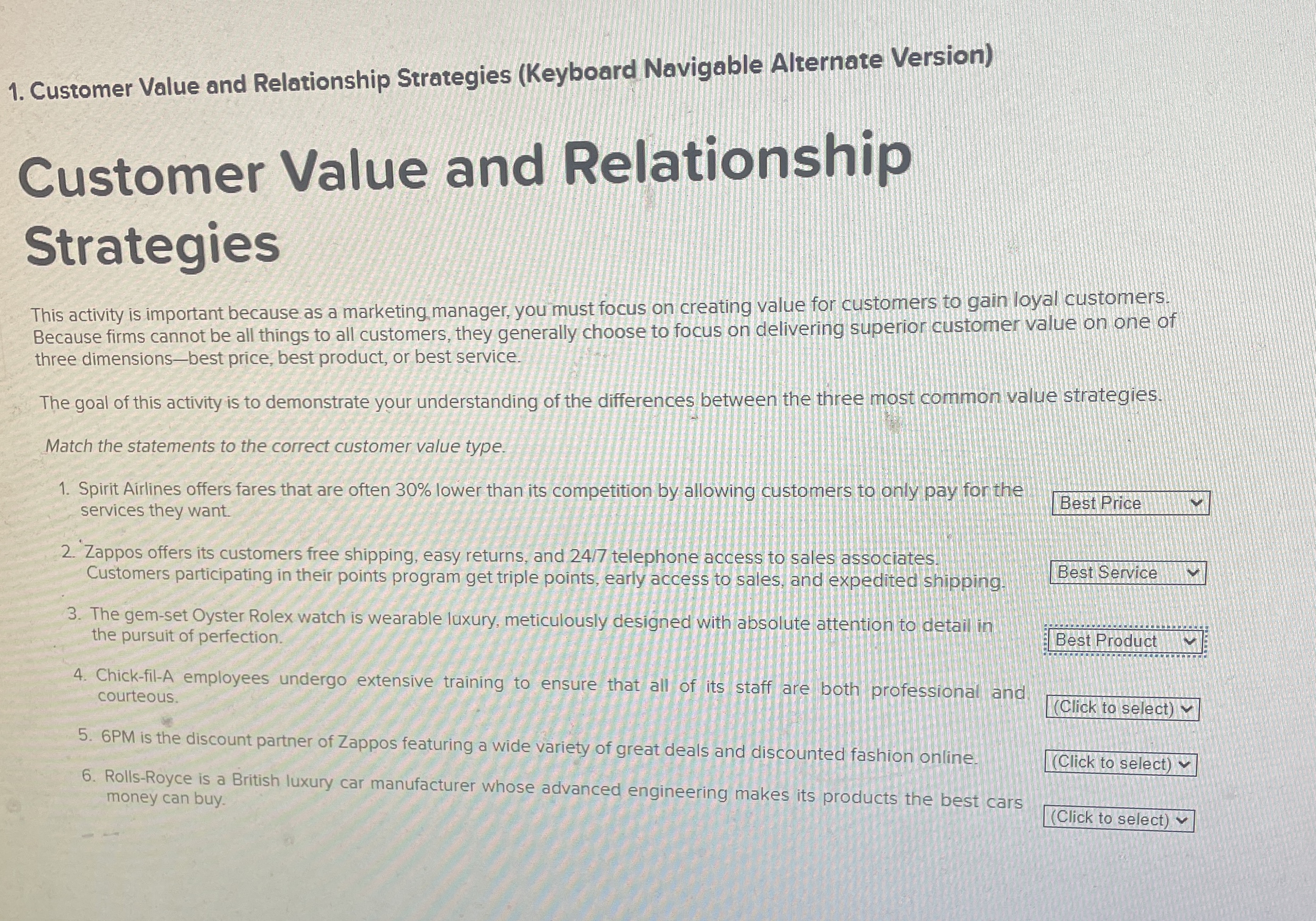  Customer Value and Relationship Strategies (Keyboard Navigable Alzernate Version) Customer Value