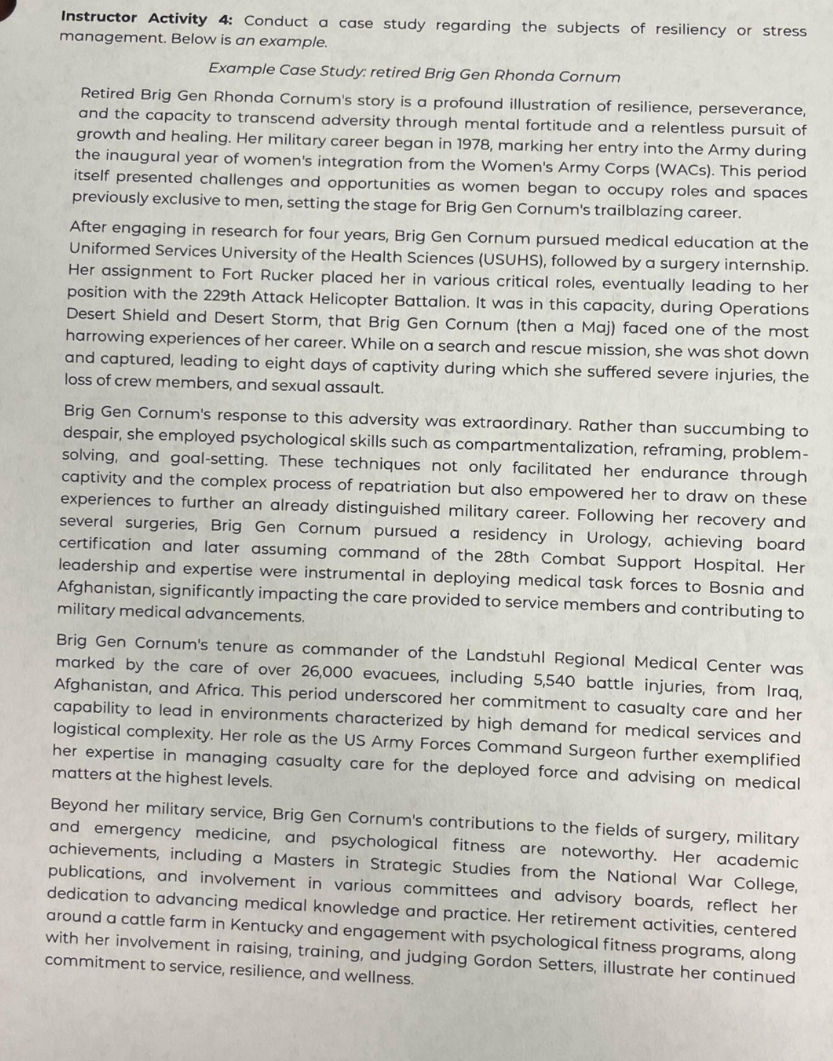  Instructor Activity 4: Conduct a case study regarding the subjects of