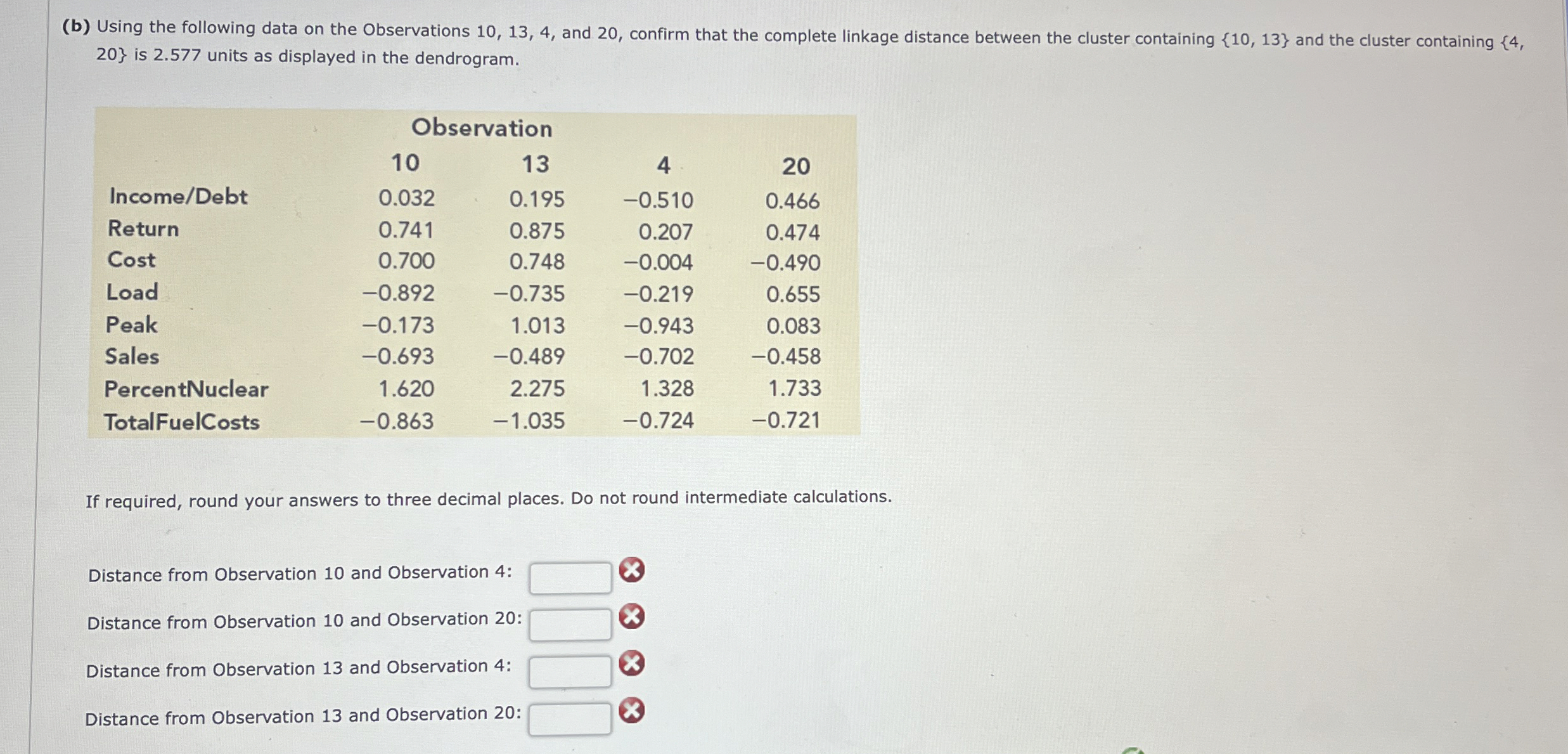  (b) Using the following data on the Observations 10,13,4, and 20,