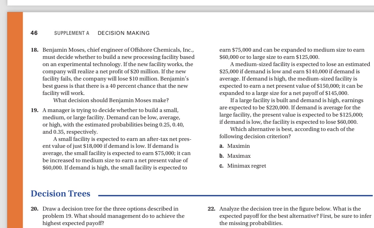  Help me answer question 19 and 20 SUPPLEMENT A DECISION MAKING