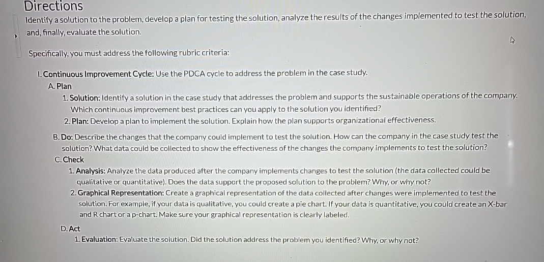  Directions Identify a solution to the problem, develop a plan for