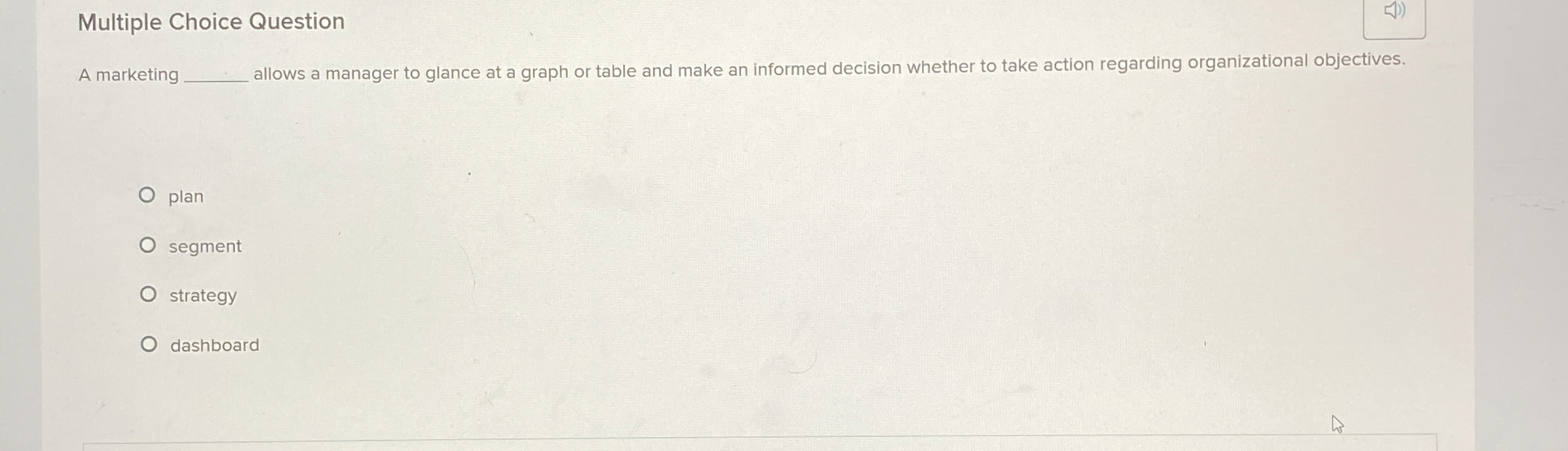  Multiple Choice Question A marketing q, allows a manager to glance