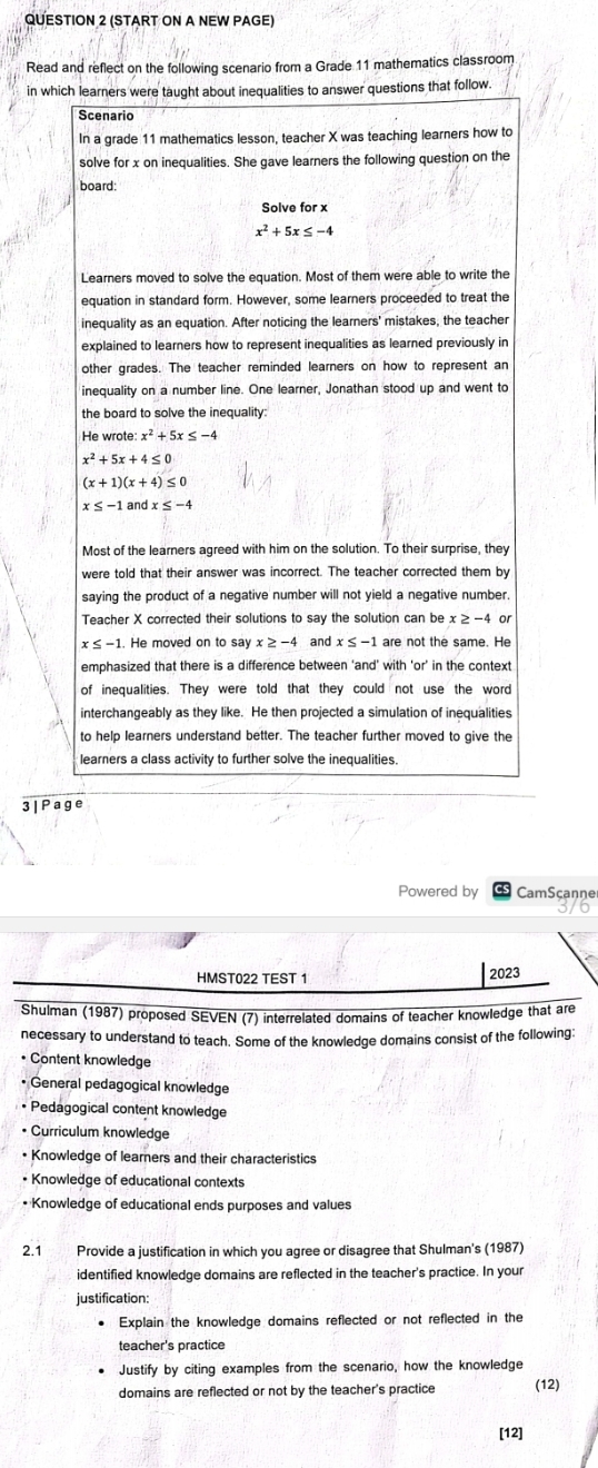 QESTION 2(START ON A NEW PAGE) Read and reflect on the