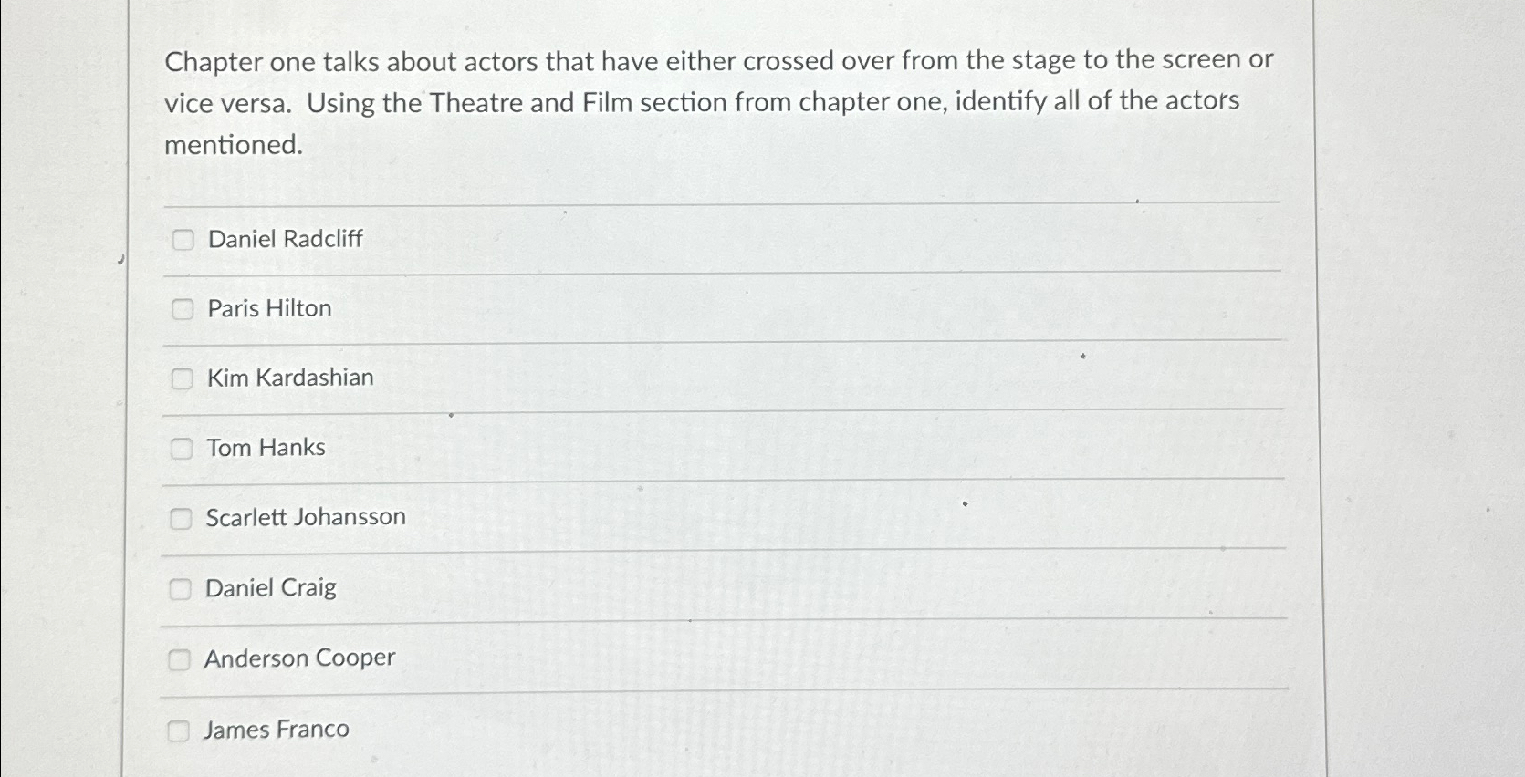  Chapter one talks about actors that have either crossed over from