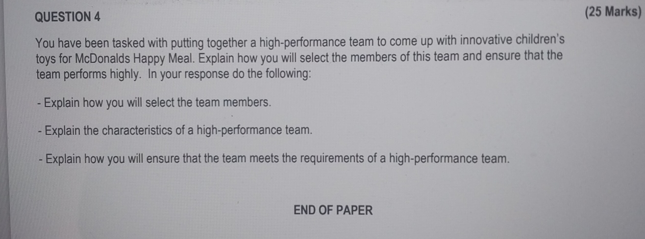  QUESTION 4 (25 Marks) You have been tasked with putting together