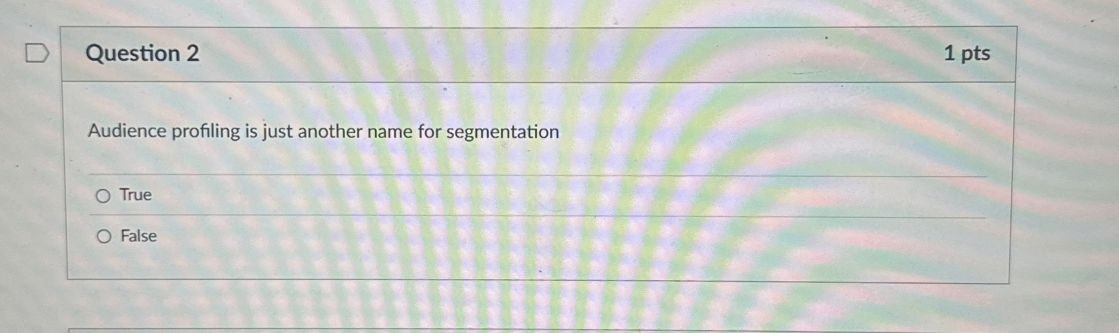  Question 2 1 pts Audience profiling is just another name for