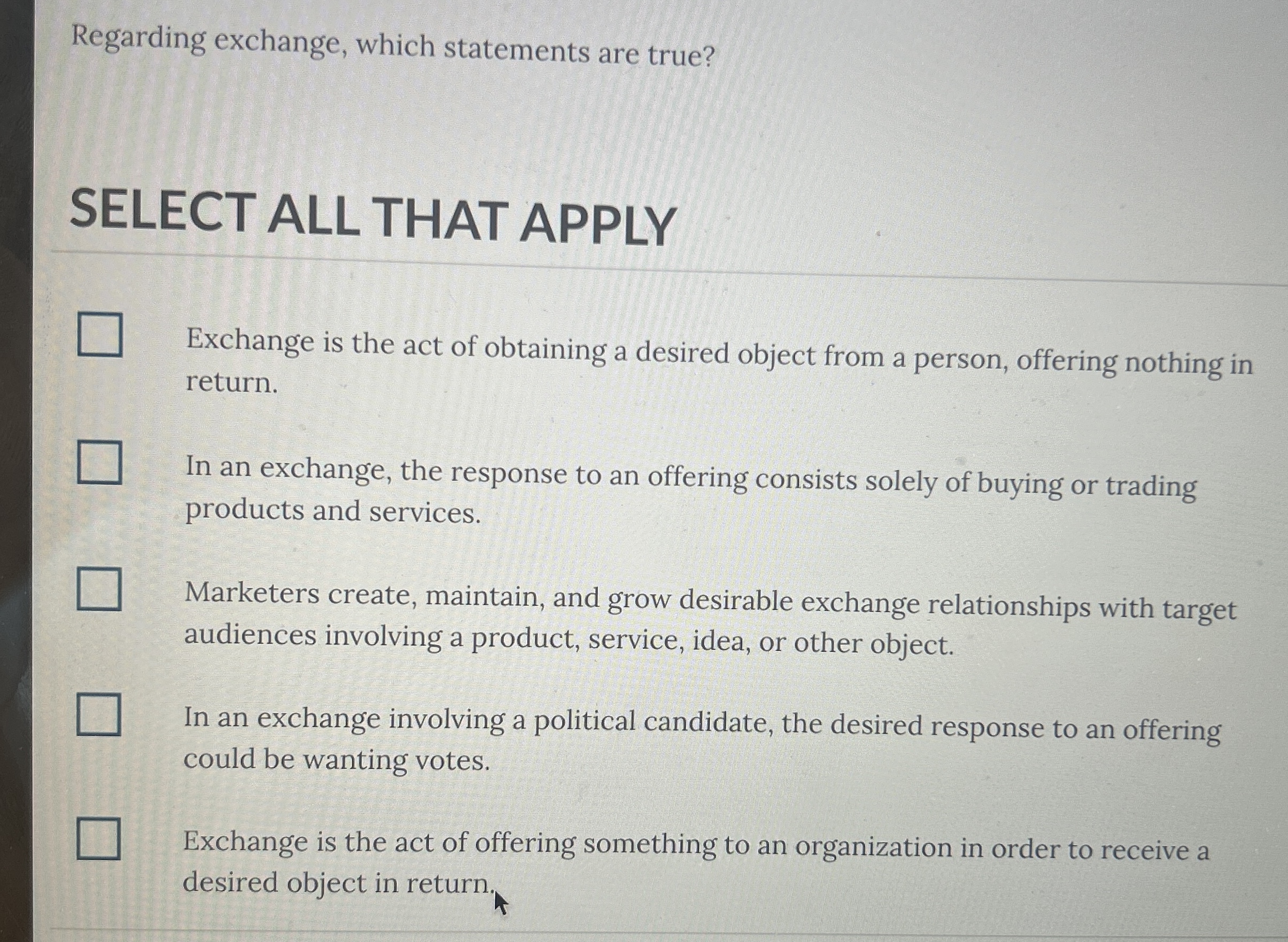  Regarding exchange, which statements are true? SELECT ALL THAT APPLY Exchange