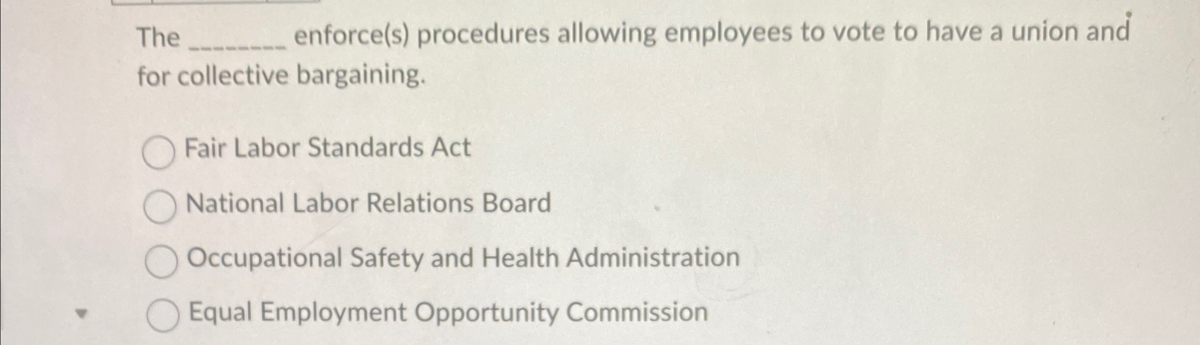  The q, enforce(s) procedures allowing employees to vote to have a