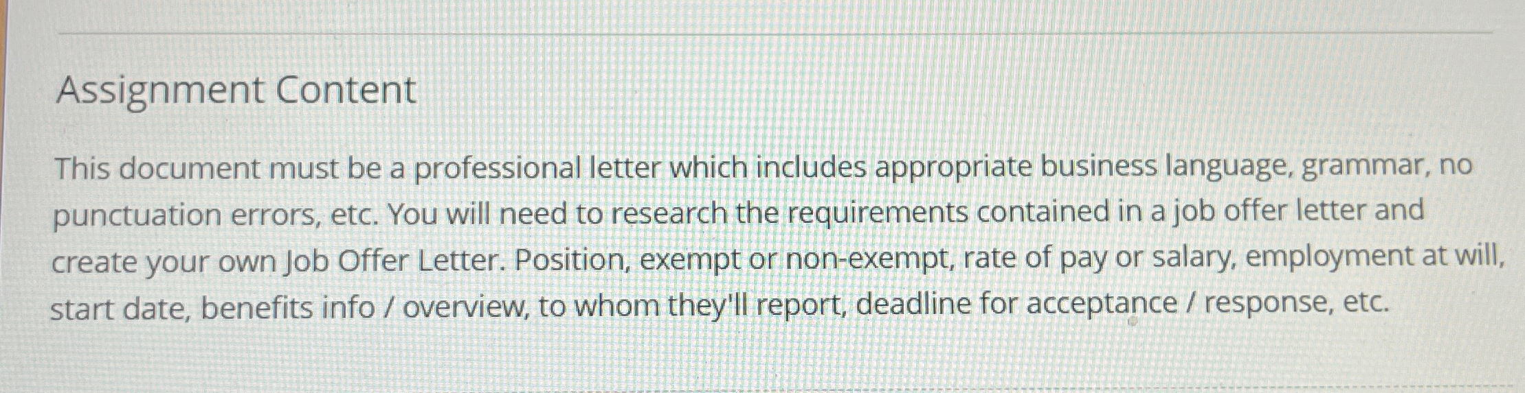  Assignment Content This document must be a professional letter which includes