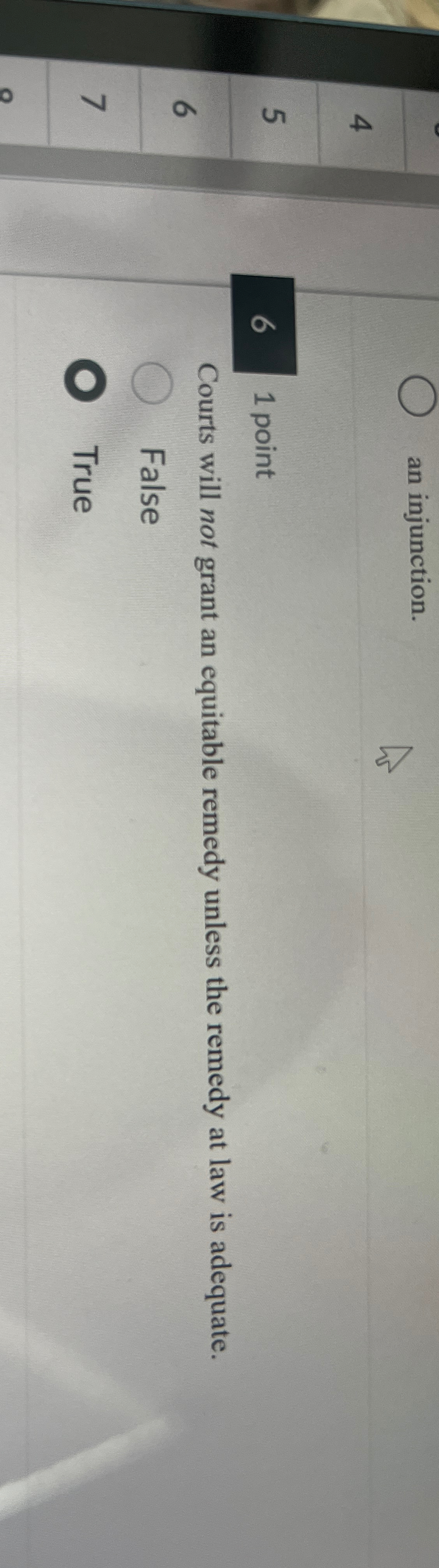  an injunction. 4 5 6 1 point 6 Courts will not