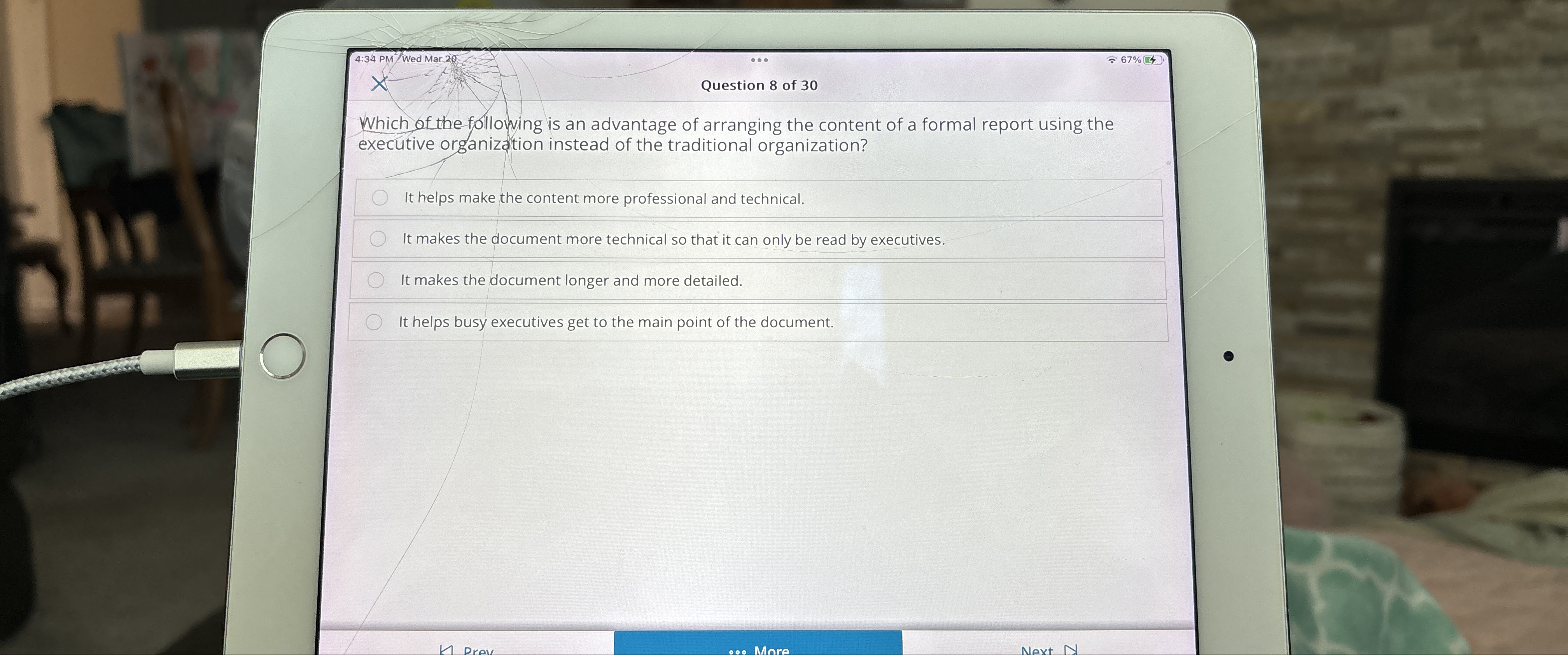  4:3.4 PM Wed Mar 2 * 67% Question 8 of 30