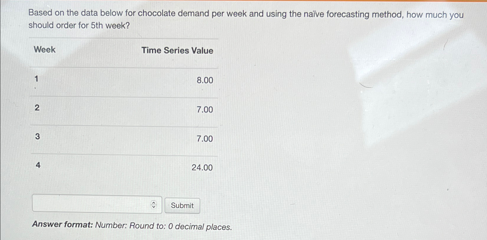  Based on the data below for chocolate demand per week and