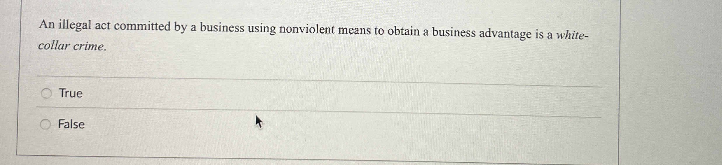  An illegal act committed by a business using nonviolent means to
