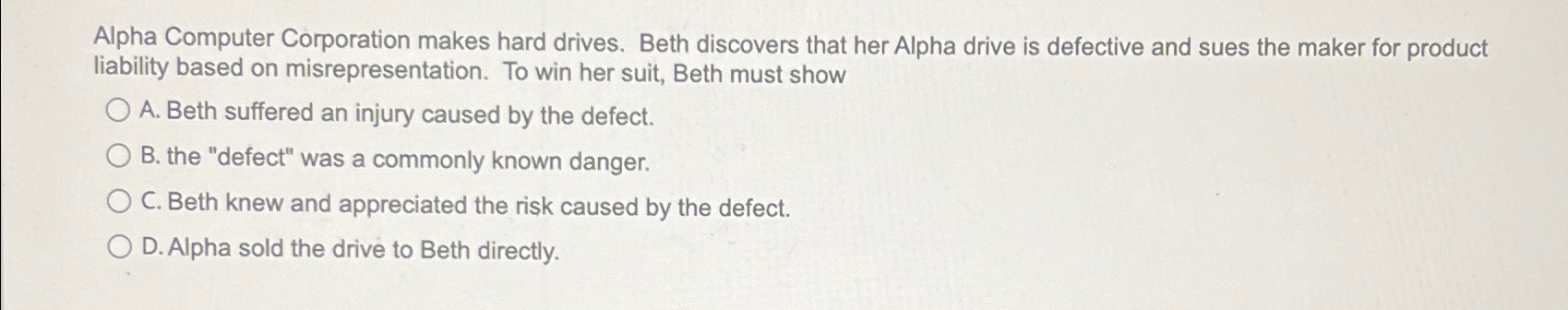  Alpha Computer Corporation makes hard drives. Beth discovers that her Alpha