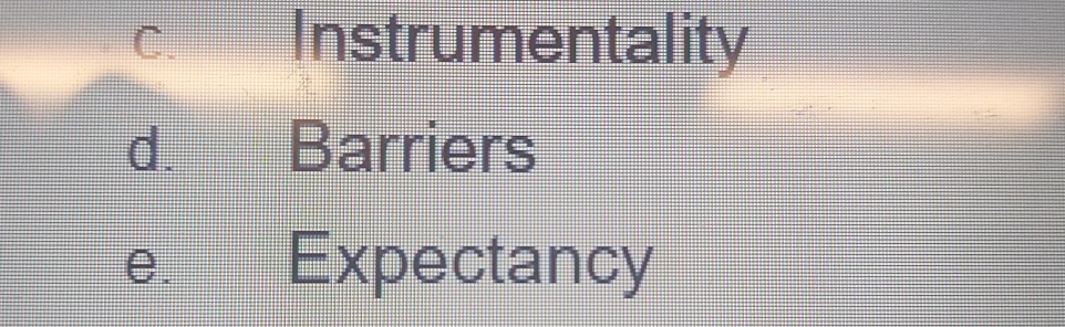  C. Instrumentality d. Barriers e. Expectancy 