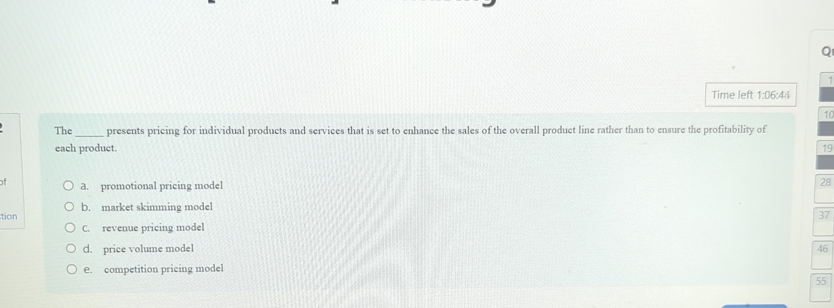  Time left 1:06:44 The q, presents pricing for individual products and