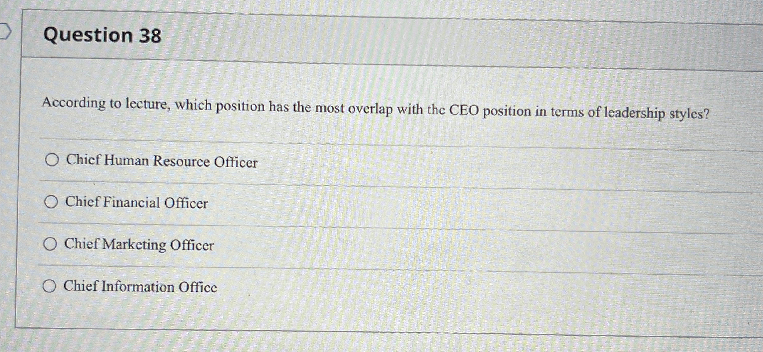  Question 38 According to lecture, which position has the most overlap