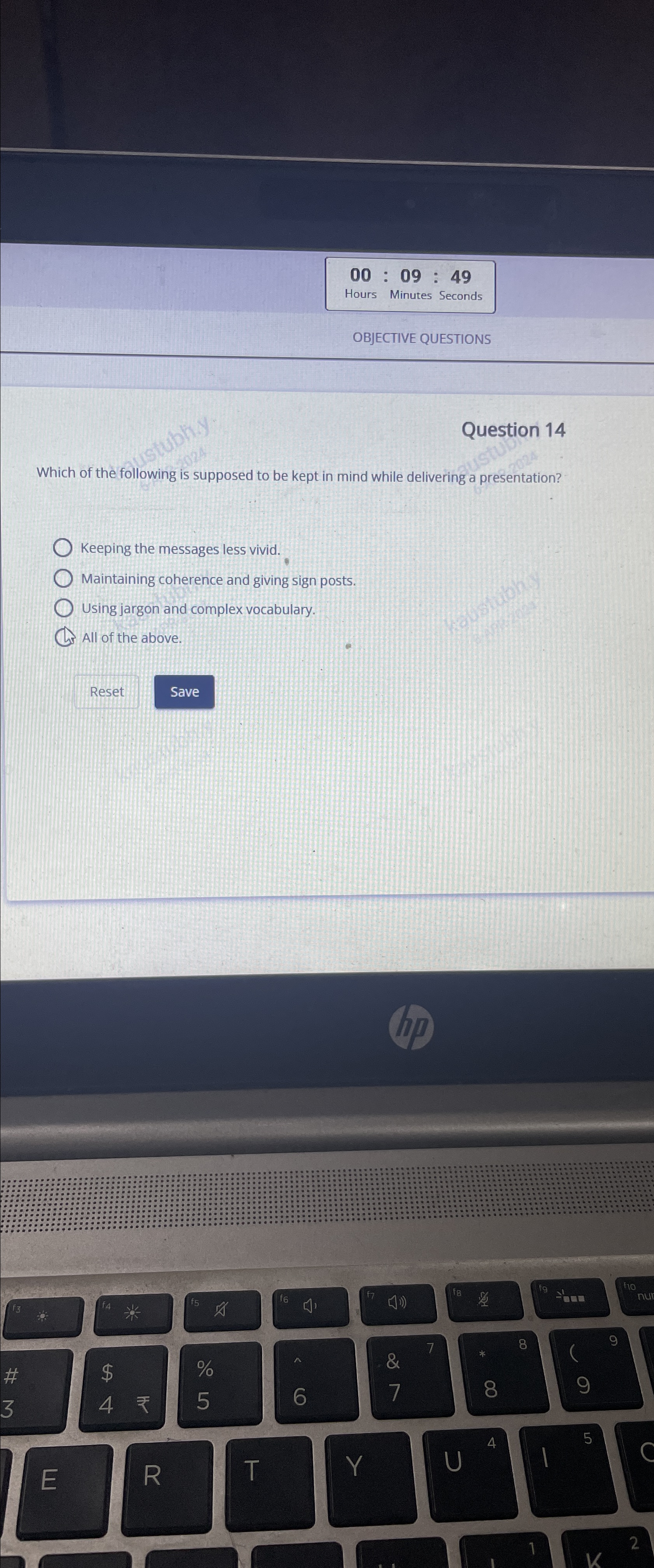  00:09:49 Hours Minutes Seconds OBJECTIVE QUESTIONS Question 14 Which of the