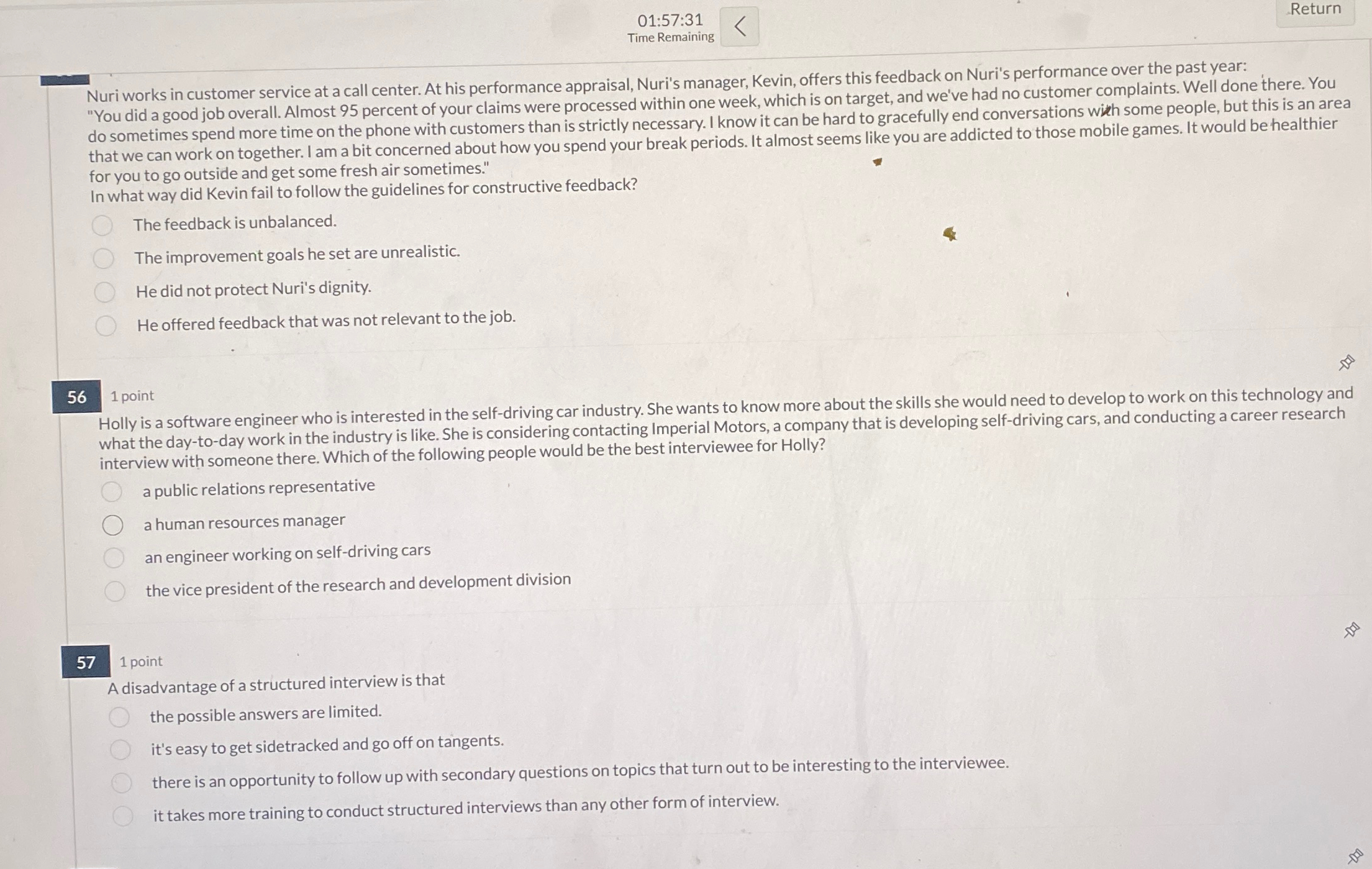  01:57:31 Return Time Remaining Nuri works in customer service at a