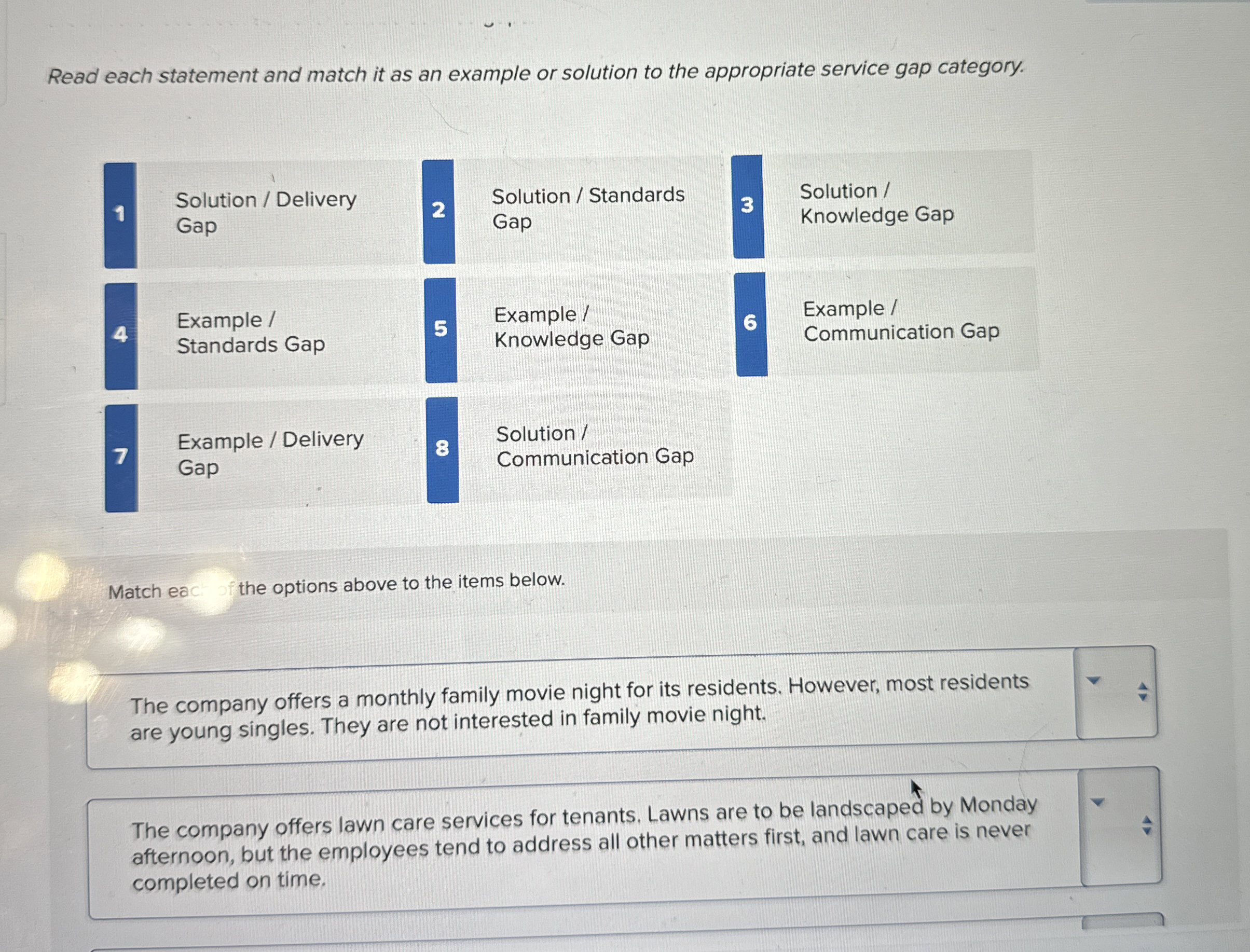  Read each statement and match it as an example or solution