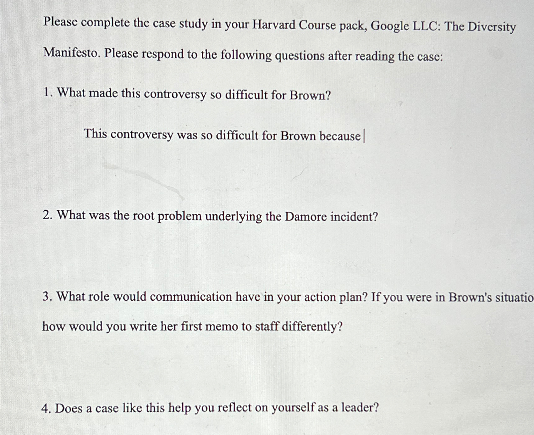  Please complete the case study in your Harvard Course pack, Google