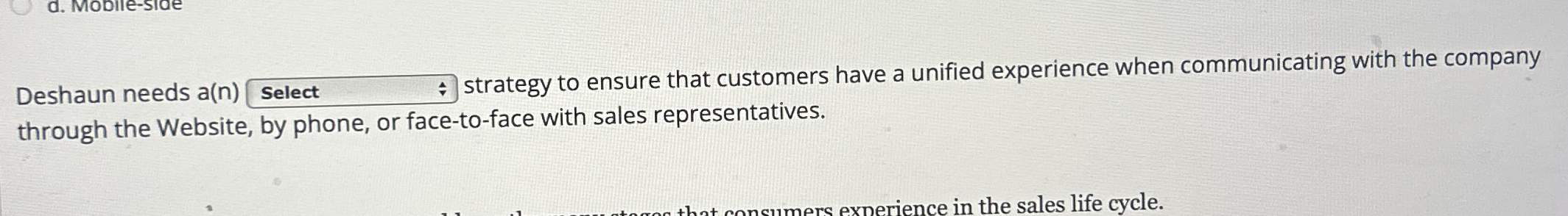  Deshaun needs a( n ) strategy to ensure that customers have