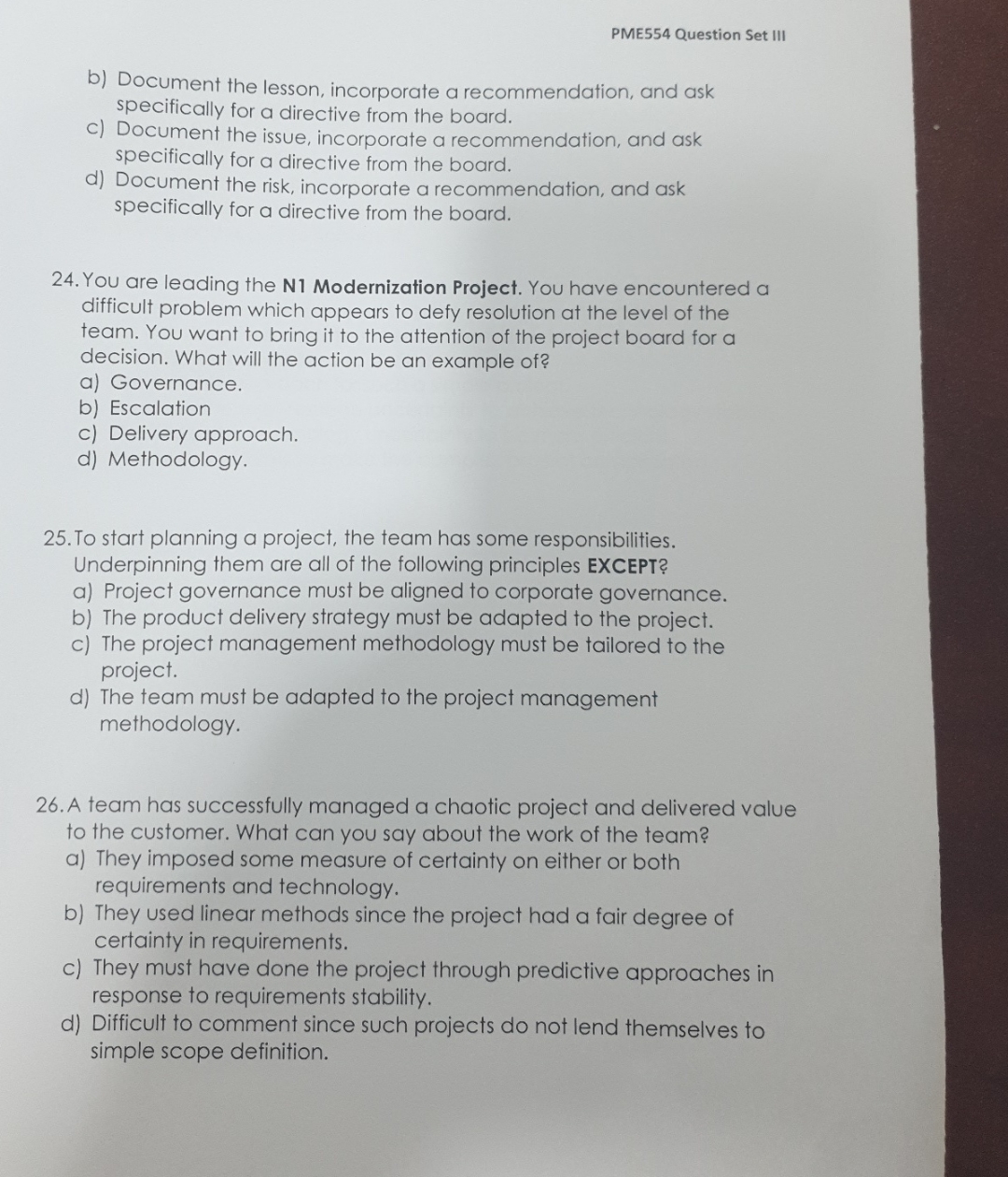  PME554 Question Set III b) Document the lesson, incorporate a recommendation,