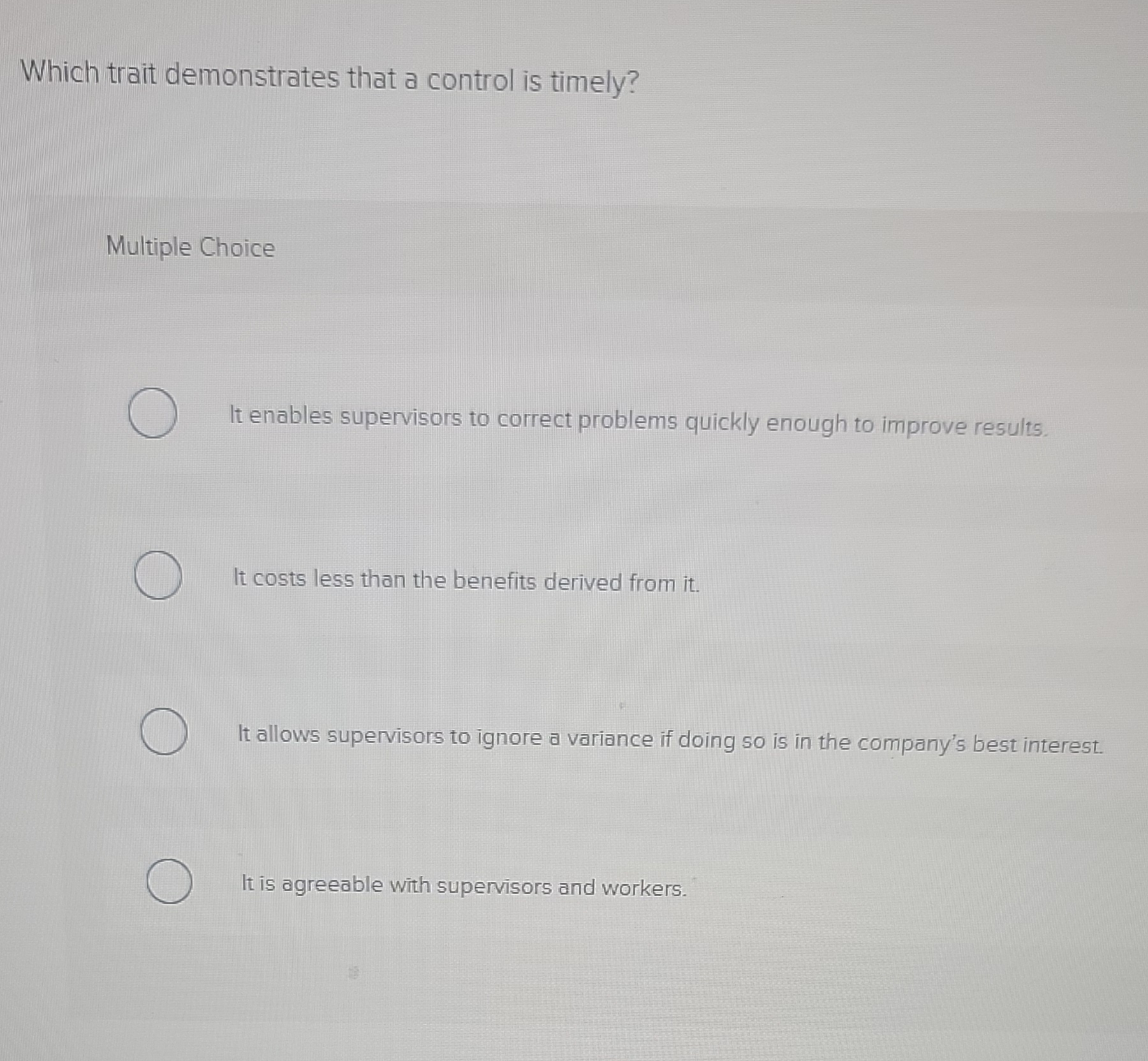  which trait demonstrates that a control is timely? 