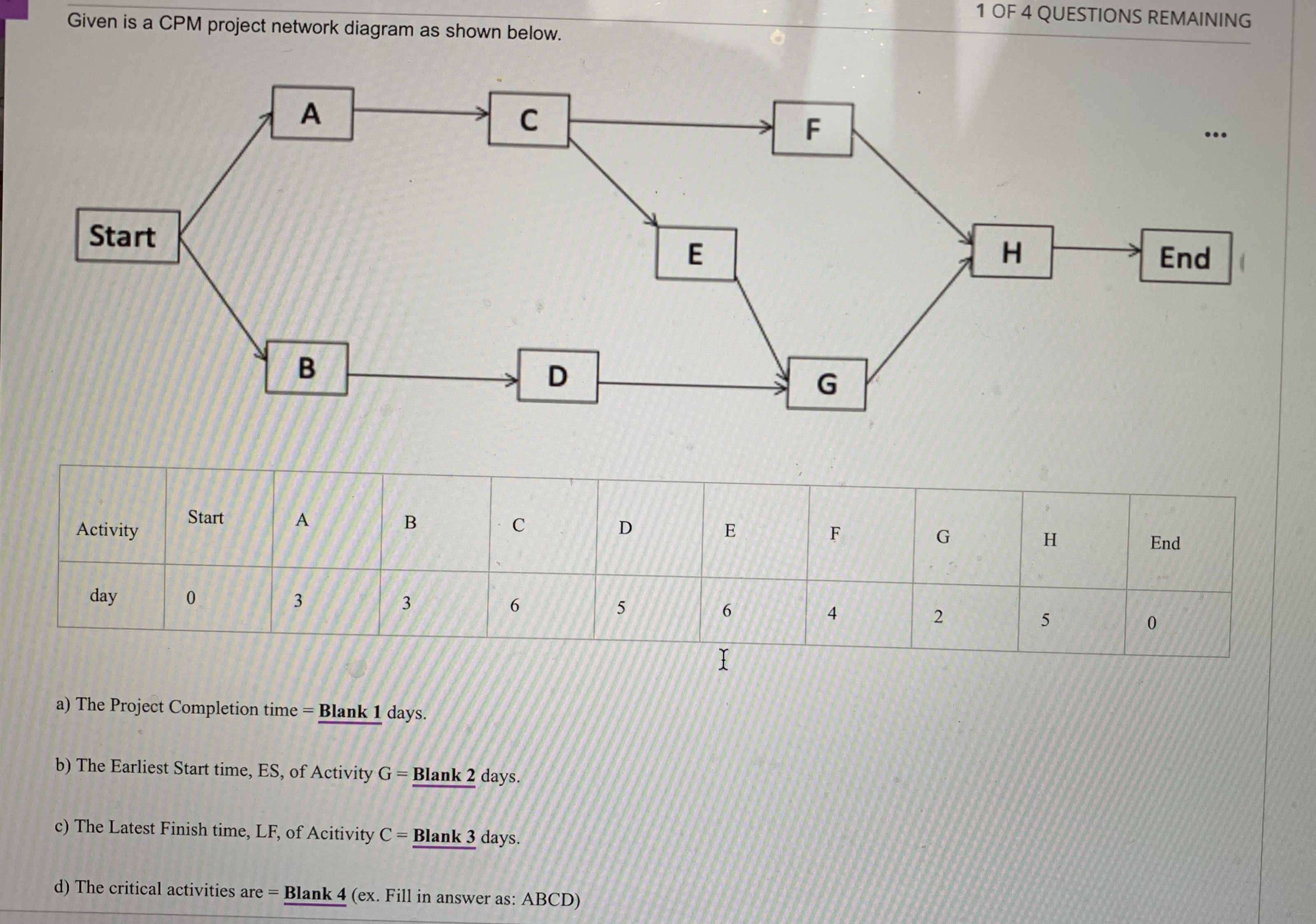  Given is a CPM project network diagram as shown below. a)