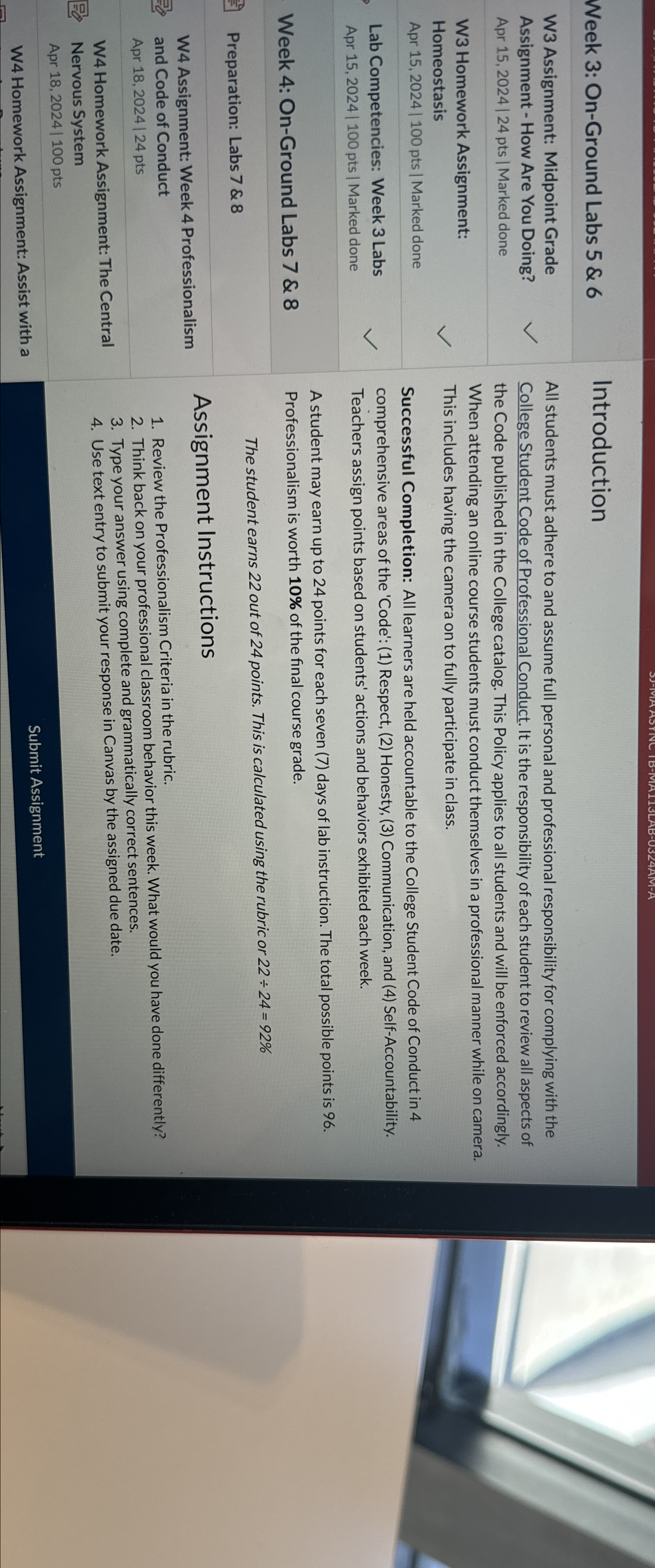  Week 3: On-Ground Labs 5 & 6 W3 Assignment: Midpoint Grade